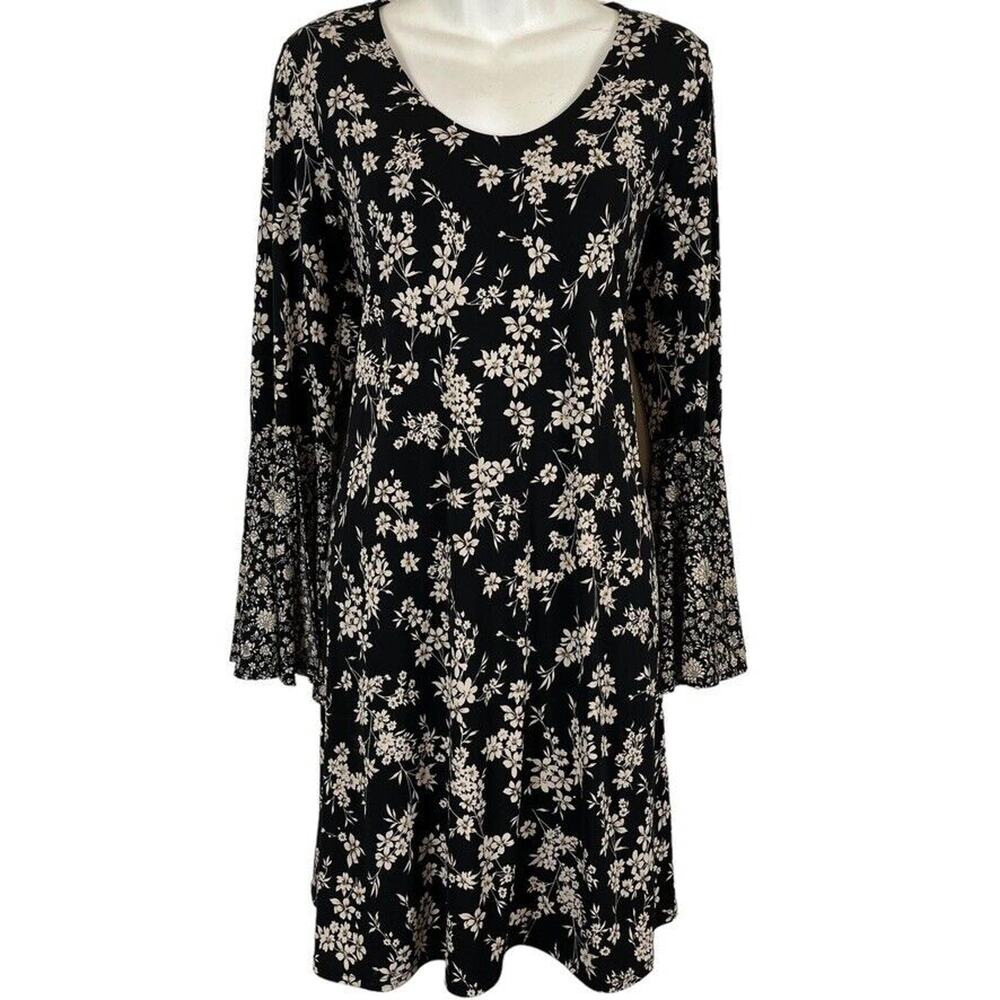 Karen Kane Women Bell Sleeve Floral Jersey Knit Fairy Whimsigoth Dress Stretch M